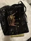 Hallmark Vegan Leather Black Sequin Gold Crown Tote Bag and Wallet Make-up Case