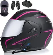 Bluetooth Modular Motorcycle Helmet DOT/ECE Approved Flip Up Full Face Helmets with Dual Anti-Fog Visors for Adults J,L (59-60cm)