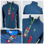 Spyder Outbound Ski Fleece ¼ Zip Pullover Men’s M Blue Poly Neon NWT YGI X3-94