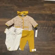 0913 New Nicole Miller 0-3 Month 3pc Floral Outfit Coat Pants Shirt Headband