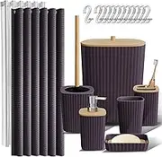 Clara Clark Bathroom Accessories Set - Purple Bathroom Set, 20PC Bathroom Accessory Set, Shower Curtain Set, Toilet Brush, Trash Can & Soap Dispenser
