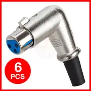 6 Pack 90 Degree XLR 3 Pin Female Connector Right Angle Microphone Cable Jack