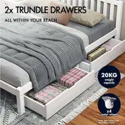 ALFORDSON Bed Frame Queen Double King Single Size Wooden Mattress Base Fenella 2 x Storage Drawers - White