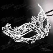 Womens Greek Inspired Filigree Metal Laser-Cut Venetian Masquerade Mask [White]