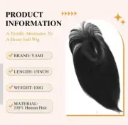 Yami 100% Remy Human Hair Topper #1B Natural Black With Bangs Toupee Piece