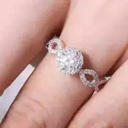 0.50Ct Round Moissanite Halo Engagement Infinity Ring 14K White Gold Finish