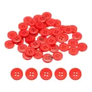 50pcs Sewing Button 15mm 4 Holes Resin Round Crafting Buttons, Red