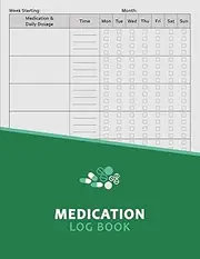 Medication Log Book: 52-Week Daily Medicine Record Book, Monday to Sunday | Personal Health Administration Tracker Journal to Monitor Meds Dosage, ... for Caregivers, Carers, Seniors, etc. - Green