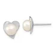 Sterling Silver Rh 7-8mm White Button Fwc Pearl Post Earrings