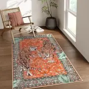 Tiger 3x5 Washable Rug, Boho Area Rugs for Entryway, Non Slip Small Rug for