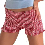 [NUFIWI] Women's Gingham Boy Shorts Smocked Plaid Bloomers Cute Frill Ruffle Sexy Micro Shorts Bottoms Y2k Pettipants