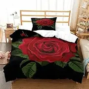 Valentine's Present Duvet Cover Set Vintage Rose Floral Pattern Bedding Linen Set Microfibre Zippered Quilt Duvet Set 2 Pieces, Single（140x210cm）