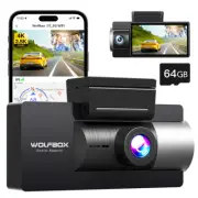 WOLFBOX 5G WiFi Dash Cam Front Inside 4K+2.5K Car Dual Dash Camera with 64G Card