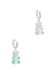 Crystal Haze Nostalgia Bear Silver-plated Hoop Earrings - Blue - One Size One Size