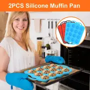 2Pcs Silicone Muffin Pan Reinforced Frame Silicone Muffin Tray 12 Cups jesho