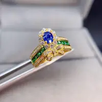 在飛比找Yahoo!奇摩拍賣優惠-戒指天然藍寶石戒指925銀鑲嵌石4*5mm活口卡藍戒指