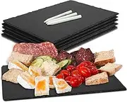 MAPRIAL Slate Cheese Boards, 6 Pack 8.8 x 6” Mini Slate Plates Black Charcuterie Boards Serving Tray Stone Plate Display Chalkboard with Soapstone Chalks for Halloween Christmas, Party, Gifts