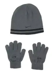 Nike Black/Anthracite Reversible Beanie and Glove Set Boy Size One