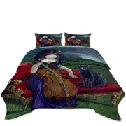 Cello Storm Gothic Beautiful Girl and Her Cat Coverlet