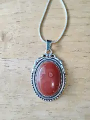 Orange Agate pendant necklace gemstone 925 Sterling snake silver chain