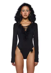 [Club Exx] Gives You Goosebumps Marabou Bodysuit- Black