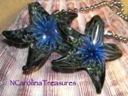 STAR STARFISH GLASS CEILING FAN LIGHT SWITCH PULL DARK BLUE BLACK BURST LG PAIR