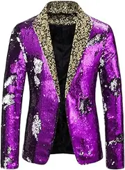 [Generic] Men's Shiny Two-Tone Sequins Shawl Collar Suit Jacket Slim Fit Blazers Wedding Groom Party Prom Dress Jackets