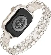 [Vamyzji] Compatible with Apple Watch Band 42mm 41mm 40mm 38mm, Fashion Metal Band for Apple Watch Series 10 9 8 7 6 5 4 3 2 1 Apple Watch SE, Bling Jewelry Bracelet iWatch for Women Girls（Starlight）