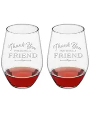 Susquehanna Glass Set of 2 Thank You For Being a Friend Stemless Wine Glasses