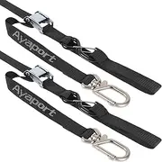 Ayaport Motorcycle Tie Down Straps 1.1” x 7’ (with Swivel Carabiner Hooks) Cam Buckle Tie Downs, Handlebar Strap for Dirt Bike, Motor Bike, Kayak, Car, Truck, Boat, Cargo, Black (1.1" x7'-2pcs)