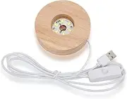 Round Wood Lighted Display Lamp Base Stand, Wooden Led Stand Rectangle Light Seat Dimmable Colorful with USB Cable Lights Art Warm Crystal Stands Glass for 3D Resin Dispaly(White light)