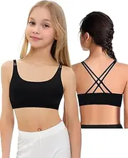 [iMuchic] Girl Strappy Sports Bra - Criss Cross Back Padded Fitness Yoga Sports Bras Medium Support Yoga Bra