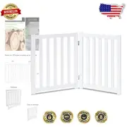 Natural Solid Wood Dog Gate - Adjustable 24in Barrier for Small to Medium Dogs
