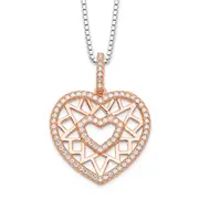 Sterling Silver Brilliant Embers Rose-Tone Flash Rose Gold-Plated 77 Stone 18 Inch Micro Pav Cz Heart Necklace With 2 Extender
