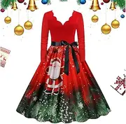 [BORATO] Christmas Ruffle Dress - Printed Ruffle Dress | Fashionable Christmas Dresses, Chic Party Dress, Festive Long Sleeve Dress for Party, Dinner, Home