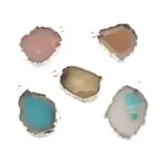 Natural Agate Slice Silver Plated DIY Single Bail Connector Lot of 5 Pcs