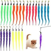 24 PCS Cat Worm Toy Refills Cat Wand Toy Replacement Interactive Cat Wand Toy Accessories Cat Feather Worm Teaser Refills Attachment for Cat Fishing Pole Toy Worm Cat Toy Teaser for Indoor Cats Kitten