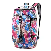 Large Capacity Flower Pattern Travel Duffle Bag Sport Gym Backpack -Pink