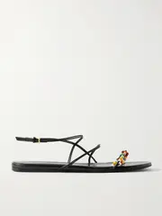 [KHAITE] KHAITE - Loop Bead-embellished Leather Sandals - Black - IT38 IT 38 Black