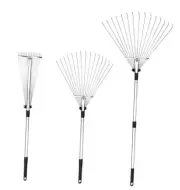 Adjustable Garden Leaf Rake - 24 to 63 Inch Telescopic Metal Rake, Black-Large