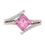 2.45 Princess Cut Split Shank Pink gemstone Promise Bridal Wedding Ring 14k Gold