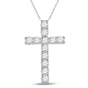 14k White Gold Round Diamond Religious Cross Pendant 1/5 Cttw