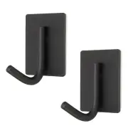 2pcs Self Adhesive Hook Stainless Steel Shower Robe Towel Wall Hooks, Black
