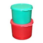 Tupperware Stacking Canisters 7 & 10 Cup Sizes Nesting Red & Blue Set of 2 NEW