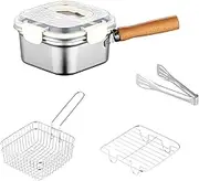 Perfk Mini Deep Fryer Pot Frying Pan with Basket, with Handle Camping Stainless Steel Deep Fry Basket, White Lid