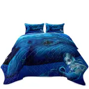 Underwater Art Big Blue Whale and Mermaid Coverlet
