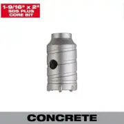 Milwaukee Coring Drill Bits 1-9/16" Carbide SDS-PLUS Masonry Core Bit Sturdy