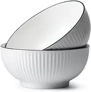 HUIRUMM 8 Inch Large Cereal Bowls, 60oz Soup Bowls Set of 2,Salad Bowls Set,Ceramic Bowl Set for Kitchen,Ceramic Salad Bowls White Serving Bowls for Soup, Pasta, Fruit and Dinner