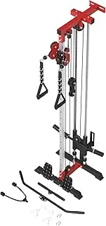 ER KANG Cable Station Wall Mount, 18 Heights Adjustable Dual Pulley System, High & Low Cable Machine, LAT Pull-Down & LAT Row Tower, Red