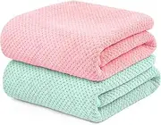 YURIRIA Bathroom Towels 2 Pack Ultra Soft Water Absorbent Towel Set for Quick Drying Microfiber Towels in Bathrooms, Beach, Swimming Pool, Gym, and Spa Centers (Pink+Green)